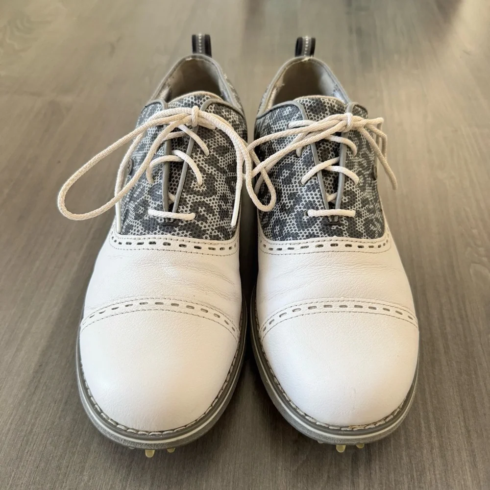 FootJoy Cap Toe Women golf shoes white gray animal print size 7.5 M